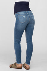 Blue Fringe Hem Maternity Skinny Jeans