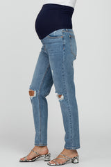 Blue Distressed Knee Maternity Jeans