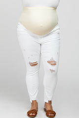 White Distressed Plus Maternity Jeans