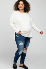 Navy Blue Distressed Cropped Maternity Plus Jeans