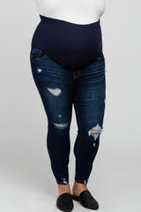 Navy Blue Distressed Plus Maternity Jeans