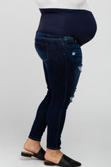 Navy Blue Distressed Plus Maternity Jeans