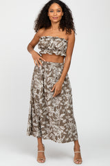 Olive Floral Print A-Line Skirt Set