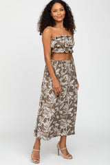 Olive Floral Print A-Line Skirt Set