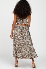 Olive Floral Print A-Line Skirt Set