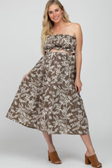 Olive Floral Print A-Line Maternity Skirt Set