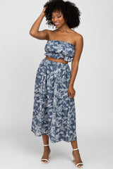 Blue Floral Print A-Line Skirt Set