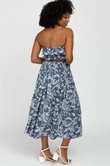 Blue Floral Print A-Line Skirt Set