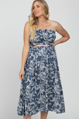 Blue Floral Print A-Line Maternity Skirt Set