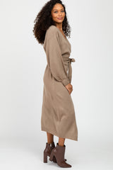 Mocha Wrap Sweater Knit Midi Dress