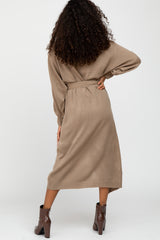 Mocha Wrap Sweater Knit Midi Dress