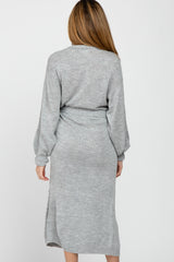 Heather Grey Wrap Sweater Knit Maternity Midi Dress