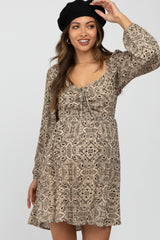 Taupe Paisley Print Ruched Bust Maternity Dress