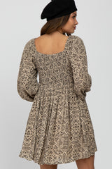 Taupe Paisley Print Ruched Bust Maternity Dress