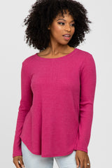 Fuchsia Basic Waffle Knit Long Sleeve Top