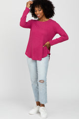 Fuchsia Basic Waffle Knit Long Sleeve Top