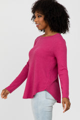 Fuchsia Basic Waffle Knit Long Sleeve Top