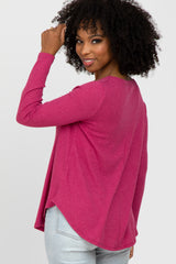 Fuchsia Basic Waffle Knit Long Sleeve Top