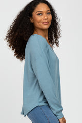 Light Blue V Neck Waffle Knit Top