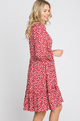 Red Floral Ruffle Trim Dress