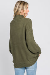 Olive Mock Neck Cable Knit Sweater