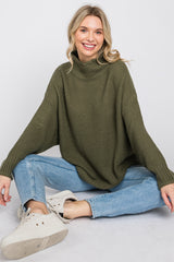 Olive Mock Neck Cable Knit Sweater