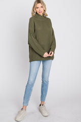 Olive Mock Neck Cable Knit Sweater