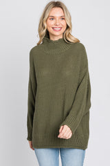 Olive Mock Neck Cable Knit Sweater