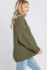 Olive Mock Neck Cable Knit Sweater