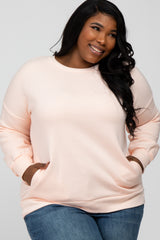 Light Pink Pocketed Plus Maternity Sweatshirt