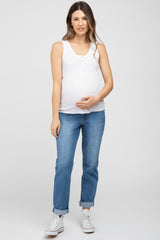 Blue Rolled Cuff Straight Leg Maternity Jeans