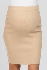 Beige Knit Fitted Maternity Skirt