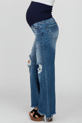 Blue Distressed Maternity Flare Jeans