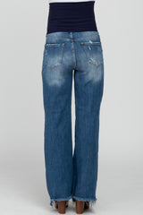 Blue Distressed Maternity Flare Jeans