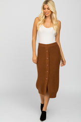 Camel Sweater Knit Midi Skirt