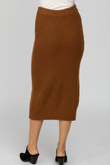 Camel Sweater Knit Midi Skirt