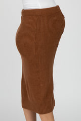 Camel Sweater Knit Maternity Midi Skirt