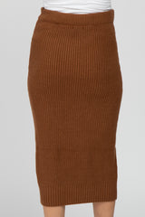 Camel Sweater Knit Maternity Midi Skirt