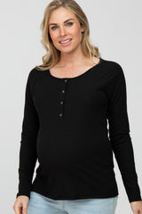 Black Ribbed Button Front Maternity Top