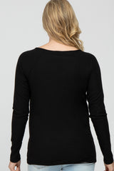 Black Ribbed Button Front Maternity Top