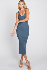 Blue Sleeveless V-Neck Maternity Sweater Dress