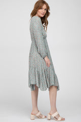 Sage Ditsy Floral V-Neck Handkerchief Dress