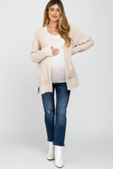 Beige Chunky Knit Maternity Cardigan