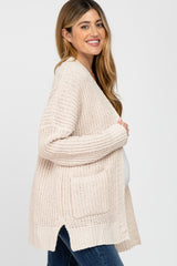 Beige Chunky Knit Maternity Cardigan