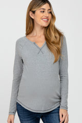 Grey Contrast Stitched Long Sleeve Maternity Top