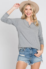 Grey Contrast Stitched Long Sleeve Maternity Top