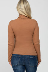 Camel Thermal Knit Turtle Neck Maternity Top