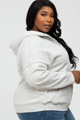 Beige Side Pocket Hooded Plus Sweatshirt