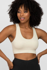 Ivory Ribbed Racerback Sports Bra