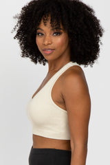 Ivory Ribbed Racerback Sports Bra